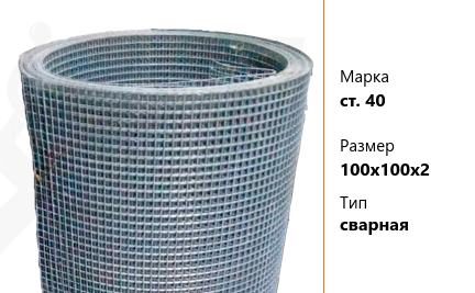 Сетка стальная 100х100х2 мм ст. 40 ТУ У 322-00190319-1172-95 сварная